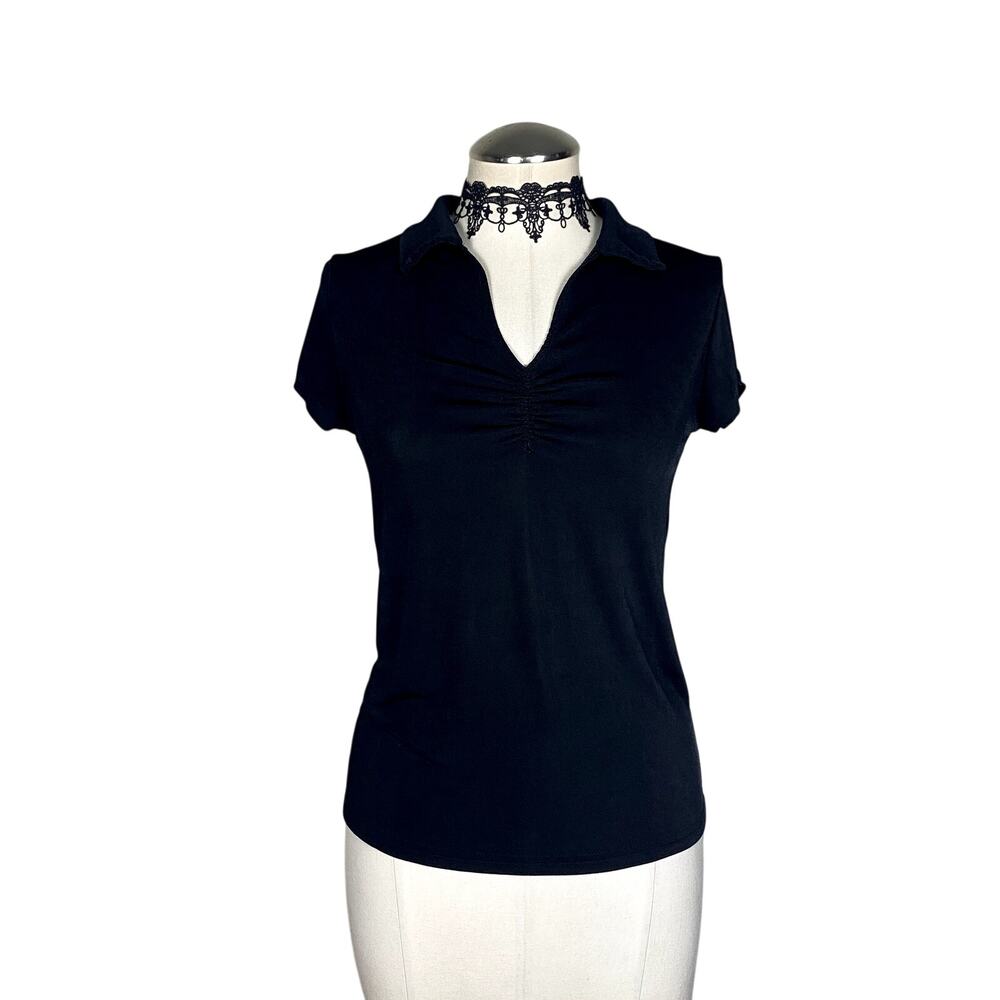 Vtg Y2K 90's Carol Rose Collared Ruched Office Siren‎ Corp Goth Grunge Sz S